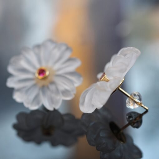 Natural Crystal Petal Stud Earrings/Unique Flower Earrings/Handcrafted Carved Petal Quartz Earrings|Minimalist Beach Earrings|Birthday Gift - Image 3