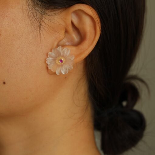 Natural Crystal Petal Stud Earrings/Unique Flower Earrings/Handcrafted Carved Petal Quartz Earrings|Minimalist Beach Earrings|Birthday Gift - Image 8