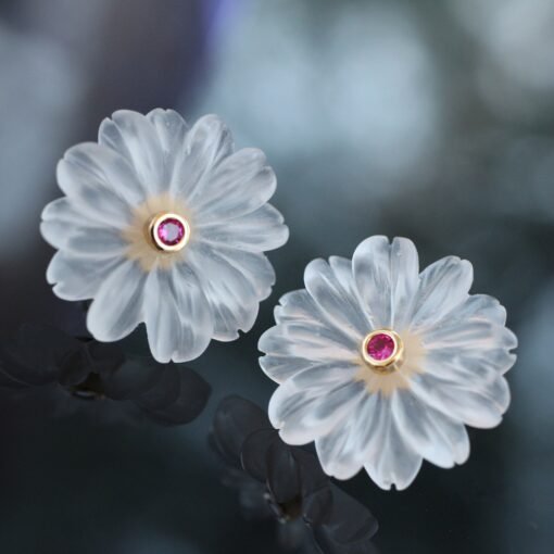 Natural Crystal Petal Stud Earrings/Unique Flower Earrings/Handcrafted Carved Petal Quartz Earrings|Minimalist Beach Earrings|Birthday Gift - Image 5