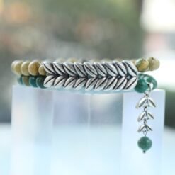 Natural Green Beaded Stones Bracelet Healing Bracelet leaf-Balancing Calming Spiritual Protection Meditation Anxiety Stress Relief Bracelet