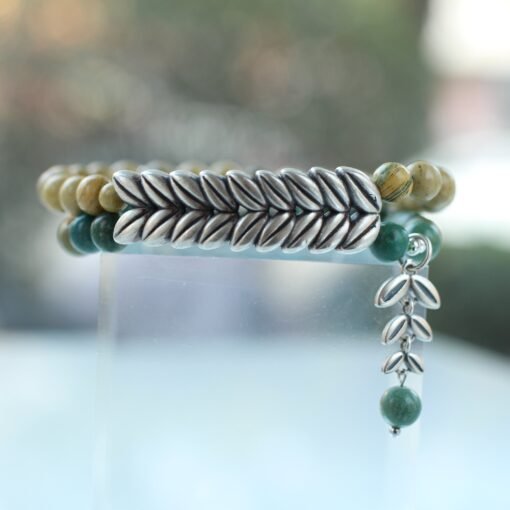Natural Green Beaded Stones Bracelet Healing Bracelet leaf-Balancing Calming Spiritual Protection Meditation Anxiety Stress Relief Bracelet - Image 4