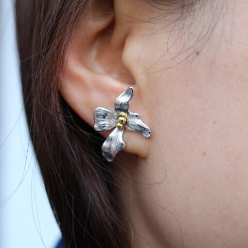 Unique Silver Stud Earrings|Unique Silver Pedal Earrings|Silver Flower Earrings|Silver Dainty Jewelry|Charm Floral Earrings|Perfect Gift - Image 5