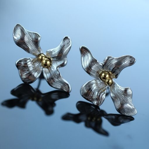 Unique Silver Stud Earrings|Unique Silver Pedal Earrings|Silver Flower Earrings|Silver Dainty Jewelry|Charm Floral Earrings|Perfect Gift - Image 4