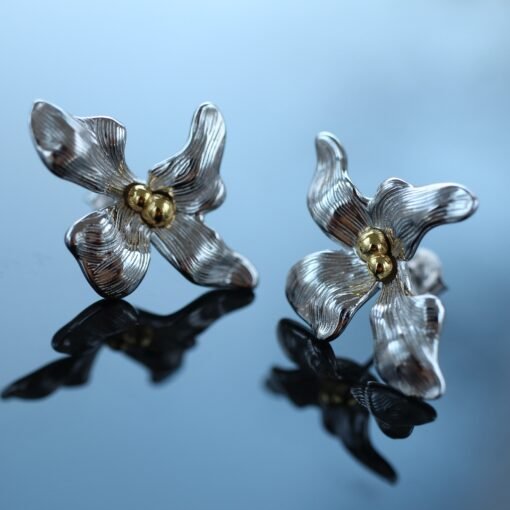 Unique Silver Stud Earrings|Unique Silver Pedal Earrings|Silver Flower Earrings|Silver Dainty Jewelry|Charm Floral Earrings|Perfect Gift - Image 7
