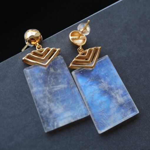 Natural Moonstone with 925 Silver Stud EarringsUnique Moonstone Earring/Balancing Calming Spiritual Protection|Anxiety Stress Relief Earring - Image 4