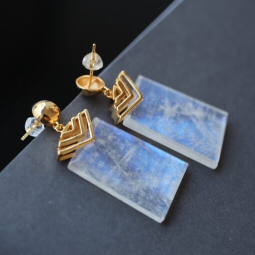 Natural Moonstone with 925 Silver Stud EarringsUnique Moonstone Earring/Balancing Calming Spiritual Protection|Anxiety Stress Relief Earring - Image 7