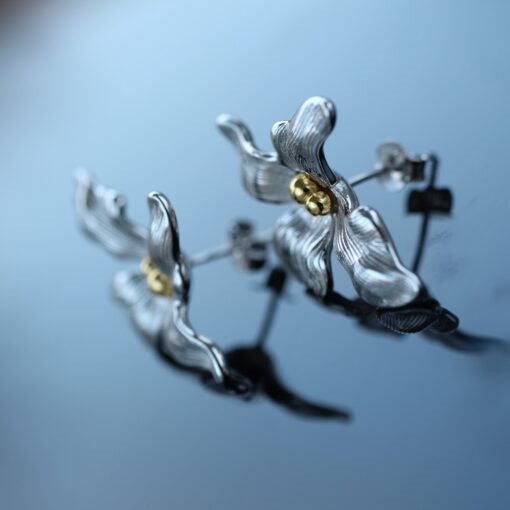 Unique Silver Stud Earrings|Unique Silver Pedal Earrings|Silver Flower Earrings|Silver Dainty Jewelry|Charm Floral Earrings|Perfect Gift - Image 2