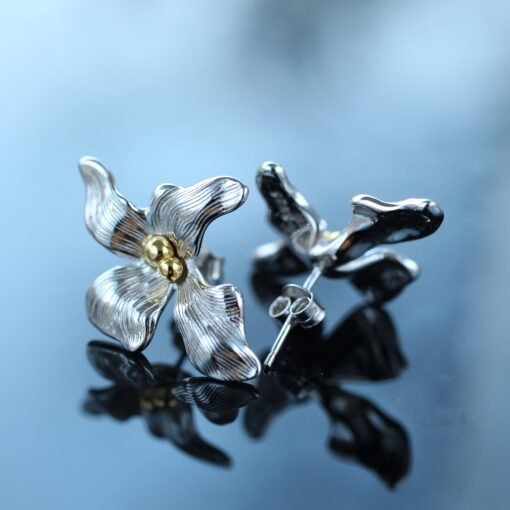 Unique Silver Stud Earrings|Unique Silver Pedal Earrings|Silver Flower Earrings|Silver Dainty Jewelry|Charm Floral Earrings|Perfect Gift - Image 8