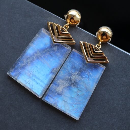 Natural Moonstone with 925 Silver Stud EarringsUnique Moonstone Earring/Balancing Calming Spiritual Protection|Anxiety Stress Relief Earring - Image 3