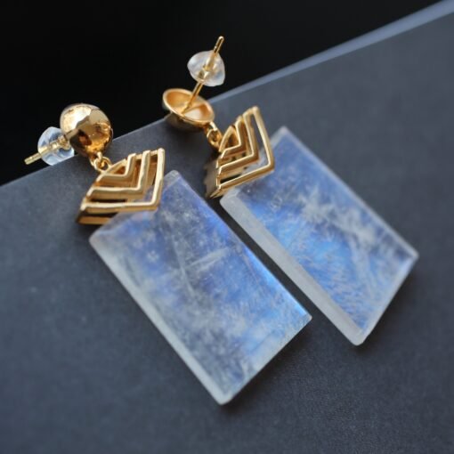 Natural Moonstone with 925 Silver Stud EarringsUnique Moonstone Earring/Balancing Calming Spiritual Protection|Anxiety Stress Relief Earring - Image 5