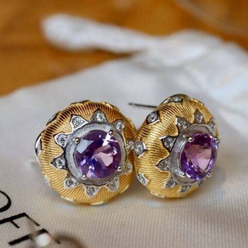 Natural amethyst stud earring women/Unique vintage amethyst stud earring/Art deco amethyst earring|Handmade amethyst stud earring silver - Image 3