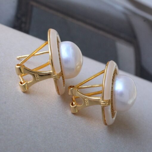 Natural Pearl Studs Earrings sterling sliver|Charm Pearl Jewelry|Statement Pearl Studs Earrings|Real Pearl Earrings|Perfect wedding earrings - Image 4