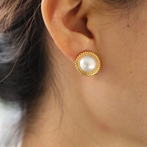 Natural Mabe Pearl Studs Earrings With s925 Silver|Mabe Pearl Jewelry|Statement Pearl Studs Earring|Real Mabe Pearl|Perfect Anniversary Gift - Image 4