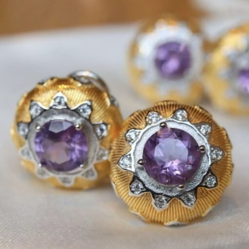 Natural amethyst stud earring women/Unique vintage amethyst stud earring/Art deco amethyst earring|Handmade amethyst stud earring silver - Image 2