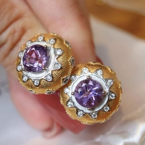 Natural amethyst stud earring women/Unique vintage amethyst stud earring/Art deco amethyst earring|Handmade amethyst stud earring silver - Image 4