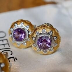 Natural amethyst stud earring women/Unique vintage amethyst stud earring/Art deco amethyst earring|Handmade amethyst stud earring silver