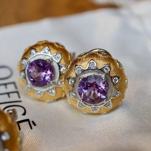 Natural amethyst stud earring women/Unique vintage amethyst stud earring/Art deco amethyst earring|Handmade amethyst stud earring silver