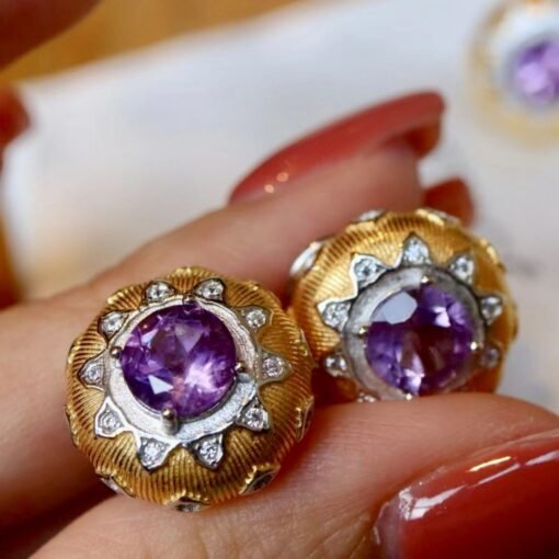 Natural amethyst stud earring women/Unique vintage amethyst stud earring/Art deco amethyst earring|Handmade amethyst stud earring silver - Image 8
