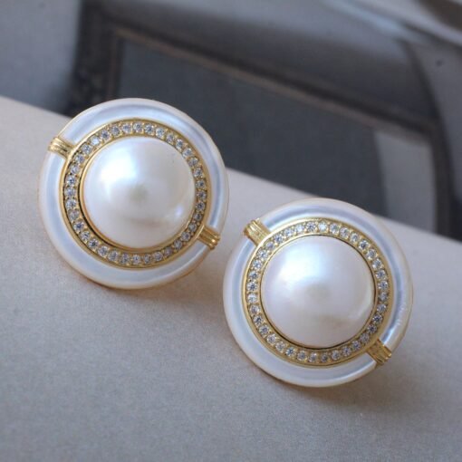 Natural Pearl Studs Earrings sterling sliver|Charm Pearl Jewelry|Statement Pearl Studs Earrings|Real Pearl Earrings|Perfect wedding earrings - Image 2