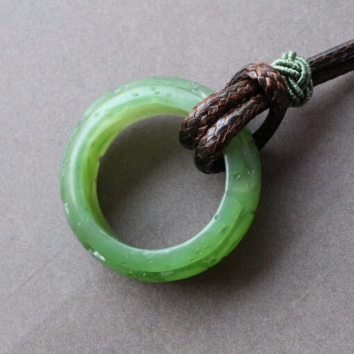 Natural Vivid Green Jade Pendant Ring With Custom Silver Letter|Real Jade Donut Necklace With Fabric|Nephrite Jade Necklace For Anniversary