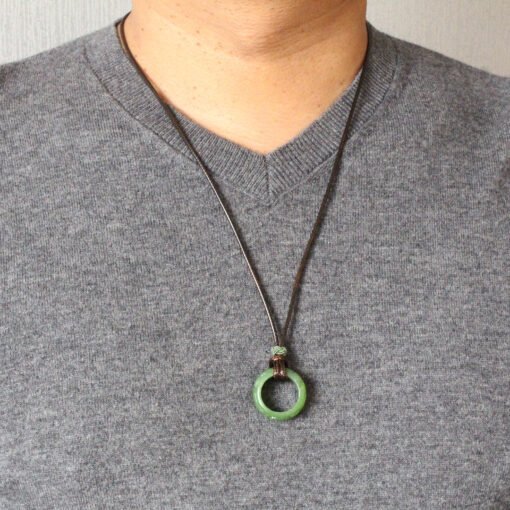 Natural Vivid Green Jade Pendant Ring With Custom Silver Letter|Real Jade Donut Necklace With Fabric|Nephrite Jade Necklace For Anniversary - Image 8