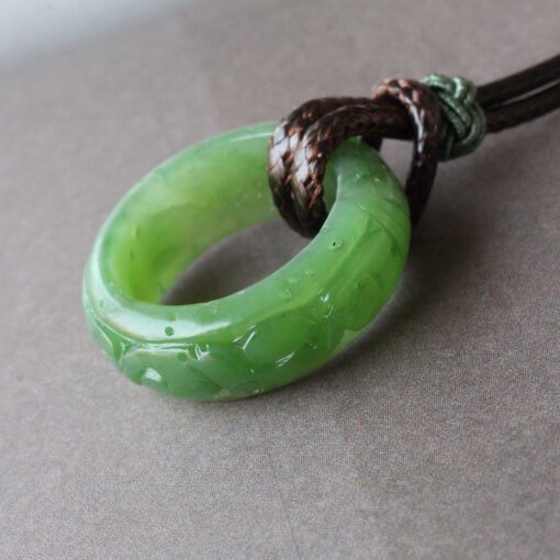 Natural Vivid Green Jade Pendant Ring With Custom Silver Letter|Real Jade Donut Necklace With Fabric|Nephrite Jade Necklace For Anniversary - Image 6