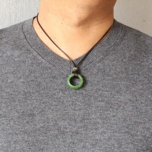 Natural Vivid Green Jade Pendant Ring With Custom Silver Letter|Real Jade Donut Necklace With Fabric|Nephrite Jade Necklace For Anniversary - Image 5