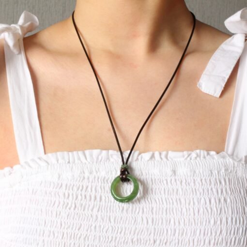 Natural Vivid Green Jade Pendant Ring With Custom Silver Letter|Real Jade Donut Necklace With Fabric|Nephrite Jade Necklace For Anniversary - Image 4