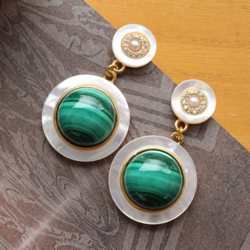 Natural Malachite Drop Earrings sterling silver|Vivid Green Malachite Jewelry|Statement Green Drop Earrings Real|Charm Pearl Earrings - Image 3