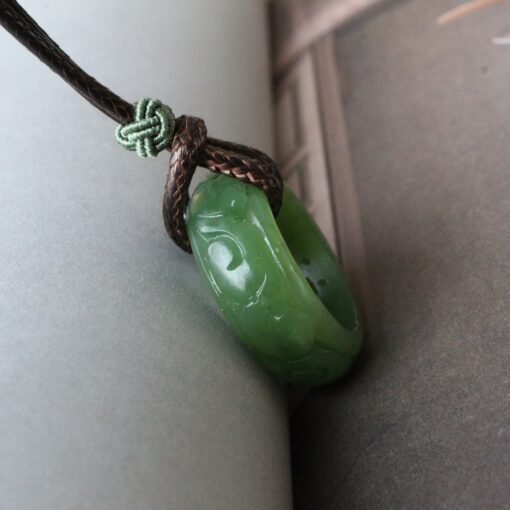 Natural Vivid Green Jade Pendant Ring With Custom Silver Letter|Real Jade Donut Necklace With Fabric|Nephrite Jade Necklace For Anniversary - Image 2