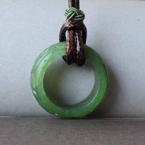 Natural Vivid Green Jade Pendant Ring With Custom Silver Letter|Real Jade Donut Necklace With Fabric|Nephrite Jade Necklace For Anniversary - Image 3