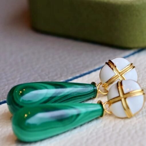 Genuine Long Teardrop Malachite Drop Earrings 925 sterling silver|Statement Malachite earring|Vivid Green Earrings|Handmade Vintage Earrings - Image 5