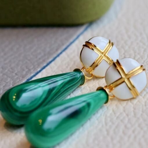 Genuine Long Teardrop Malachite Drop Earrings 925 sterling silver|Statement Malachite earring|Vivid Green Earrings|Handmade Vintage Earrings - Image 7
