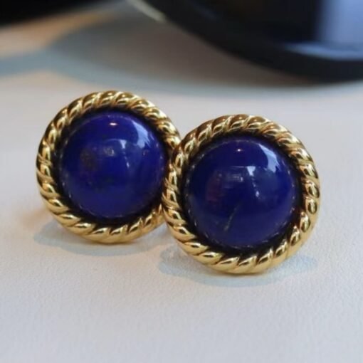 Genuine Lapis Lazuli Studs Earring sterling silver|Statement blue lapis lazuli studs goldCharm Vintage EarringHemisphere Lapis Lazuli stud - Image 6