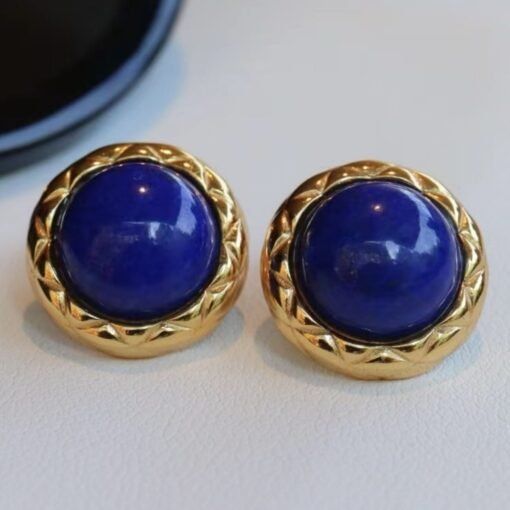 Genuine Lapis Lazuli Studs Earring sterling silver|Statement blue lapis lazuli studs goldCharm Vintage EarringHemisphere Lapis Lazuli stud - Image 5