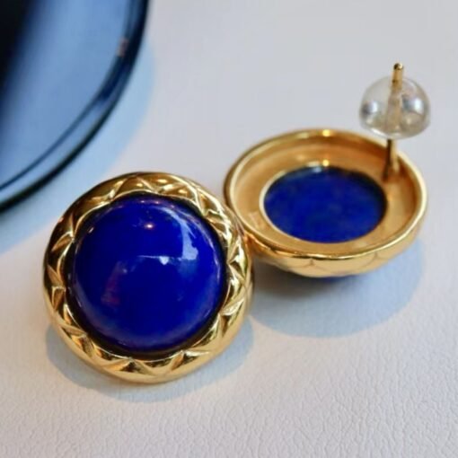 Genuine Lapis Lazuli Studs Earring sterling silver|Statement blue lapis lazuli studs goldCharm Vintage EarringHemisphere Lapis Lazuli stud - Image 8