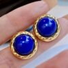 Genuine Lapis Lazuli Studs Earring sterling silver|Statement blue lapis lazuli studs goldCharm Vintage EarringHemisphere Lapis Lazuli stud