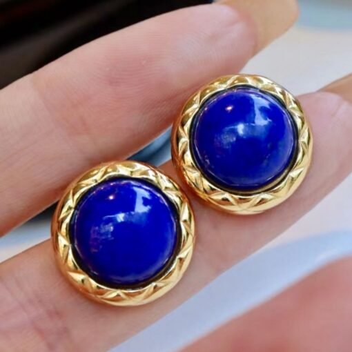 Genuine Lapis Lazuli Studs Earring sterling silver|Statement blue lapis lazuli studs goldCharm Vintage EarringHemisphere Lapis Lazuli stud