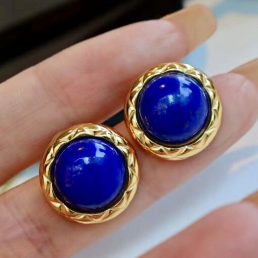 Genuine Lapis Lazuli Studs Earring sterling silver|Statement blue lapis lazuli studs goldCharm Vintage EarringHemisphere Lapis Lazuli stud - Image 7