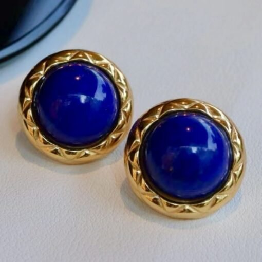 Genuine Lapis Lazuli Studs Earring sterling silver|Statement blue lapis lazuli studs goldCharm Vintage EarringHemisphere Lapis Lazuli stud - Image 2