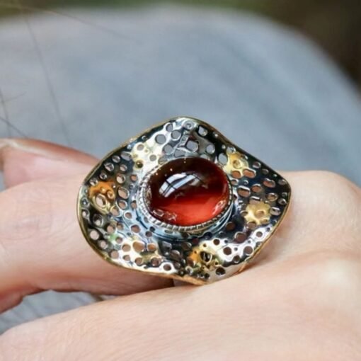 Genuine Oval Orange Garnet Ring With s925 Silver|Antique Garnet ring Silver|Statement Garnet ring|Unique Handmade garnet promise ring - Image 4