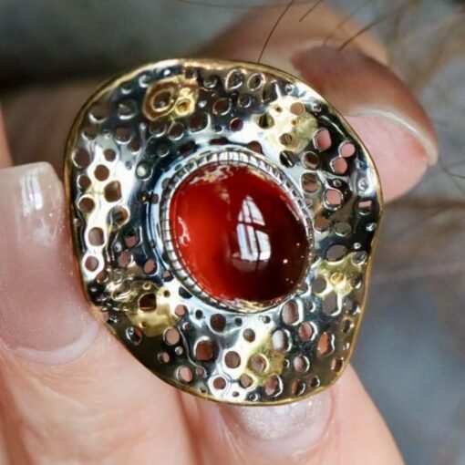 Genuine Oval Orange Garnet Ring With s925 Silver|Antique Garnet ring Silver|Statement Garnet ring|Unique Handmade garnet promise ring - Image 2