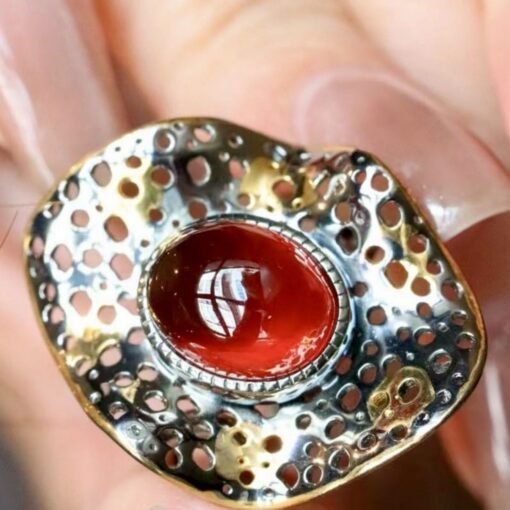 Genuine Oval Orange Garnet Ring With s925 Silver|Antique Garnet ring Silver|Statement Garnet ring|Unique Handmade garnet promise ring - Image 3