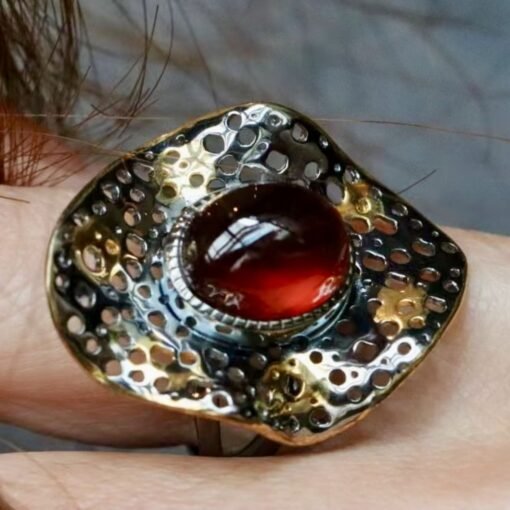 Genuine Oval Orange Garnet Ring With s925 Silver|Antique Garnet ring Silver|Statement Garnet ring|Unique Handmade garnet promise ring - Image 7