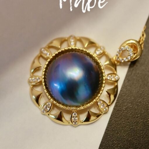 Natural Blue Mabe Pearl Necklace Silver|Statement Antique Pearl Pendant|Vintage Mabe Pearl Pendant|Art Deco PendantPerfect Mothers Day Gift - Image 6