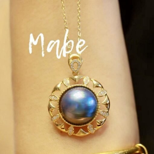 Natural Blue Mabe Pearl Necklace Silver|Statement Antique Pearl Pendant|Vintage Mabe Pearl Pendant|Art Deco PendantPerfect Mothers Day Gift - Image 8