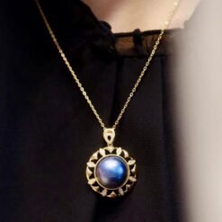 Natural Blue Mabe Pearl Necklace Silver|Statement Antique Pearl Pendant|Vintage Mabe Pearl Pendant|Art Deco PendantPerfect Mothers Day Gift