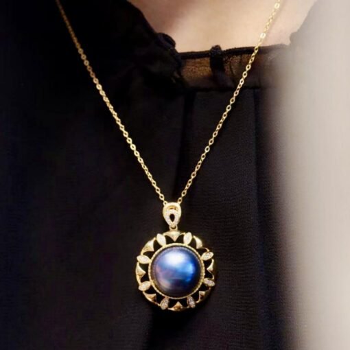 Natural Blue Mabe Pearl Necklace Silver|Statement Antique Pearl Pendant|Vintage Mabe Pearl Pendant|Art Deco PendantPerfect Mothers Day Gift