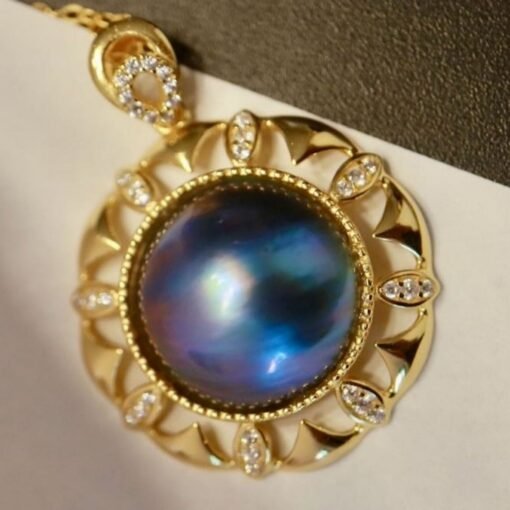 Natural Blue Mabe Pearl Necklace Silver|Statement Antique Pearl Pendant|Vintage Mabe Pearl Pendant|Art Deco PendantPerfect Mothers Day Gift - Image 7