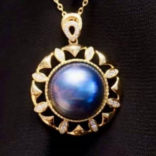 Natural Blue Mabe Pearl Necklace Silver|Statement Antique Pearl Pendant|Vintage Mabe Pearl Pendant|Art Deco PendantPerfect Mothers Day Gift - Image 3